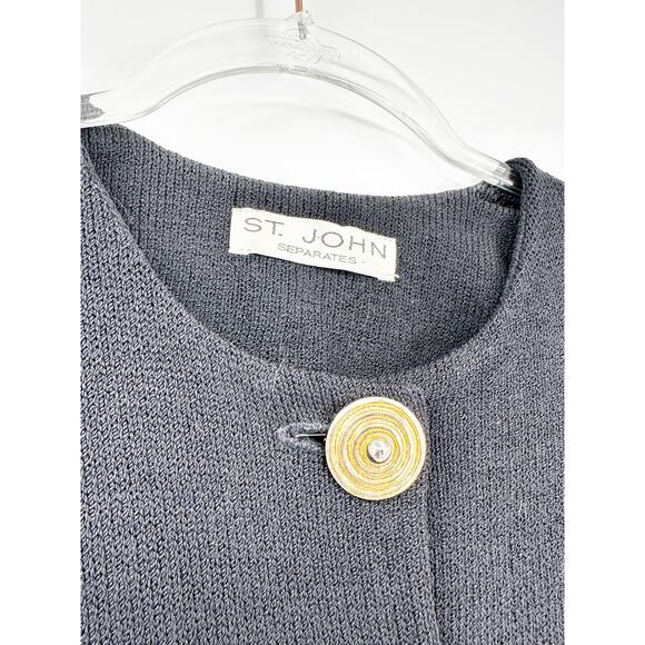 St. John Black Knit Jacket w/ Gold Buttons & Side Slits - Size Small - Picture 6 of 6
